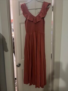 American Eagle Outfitters Rust Maxi Dress with Ruffle V-Neck